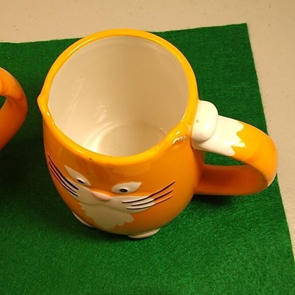 Tag Orange 3D Ceramic Cat w/ Whiskers Ears Feet Tail as Handle Kitch - Picture 3 of 11